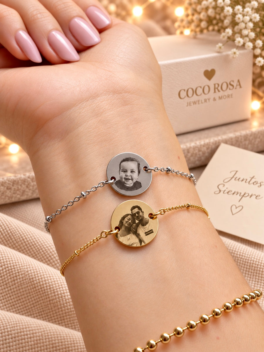 Brazalete grabado láser medalla 15mm de mujer✨