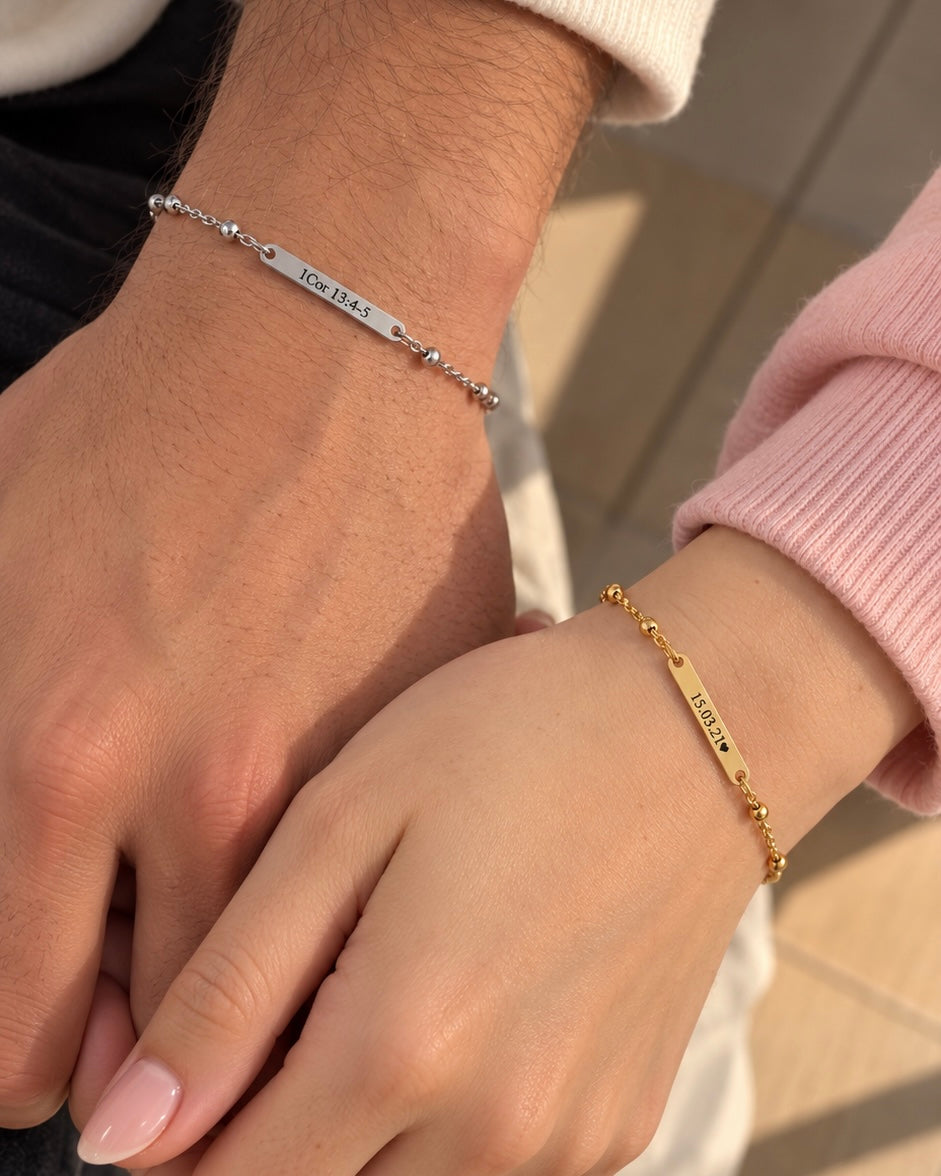 Pulsera delicadas grabado láser parejas ✨