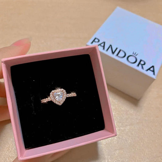 Anillo de promesa Pandora transparente oro rosa plata 925