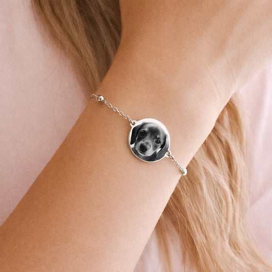 Brazalete grabado láser medalla 15mm de mujer plateada✨