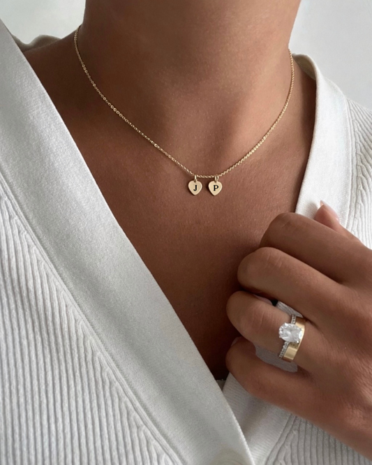 Cadenas de corazon iniciales doble dorada grabada láser unisex