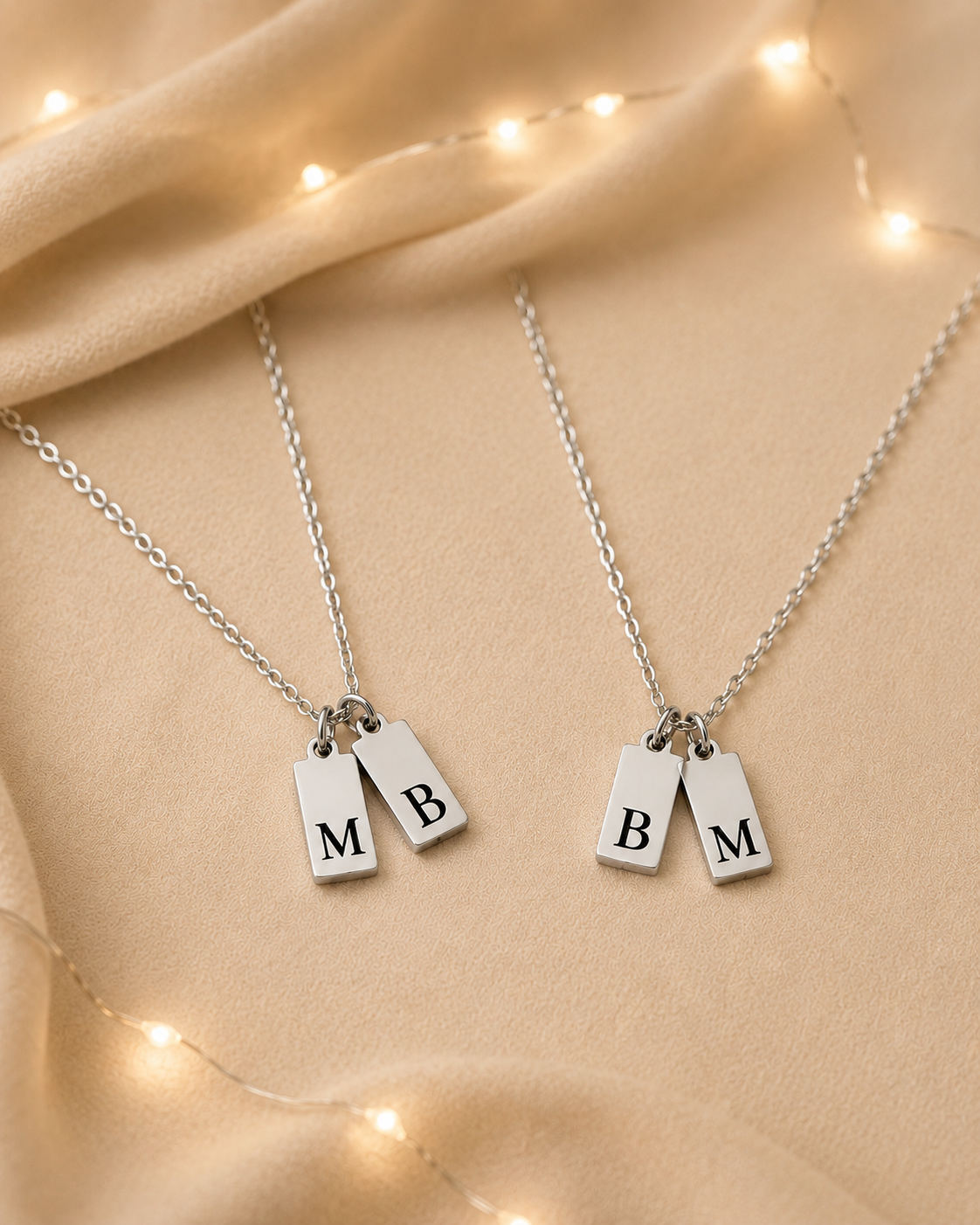Cadenas de iniciales unisex doble grabada láser unisex