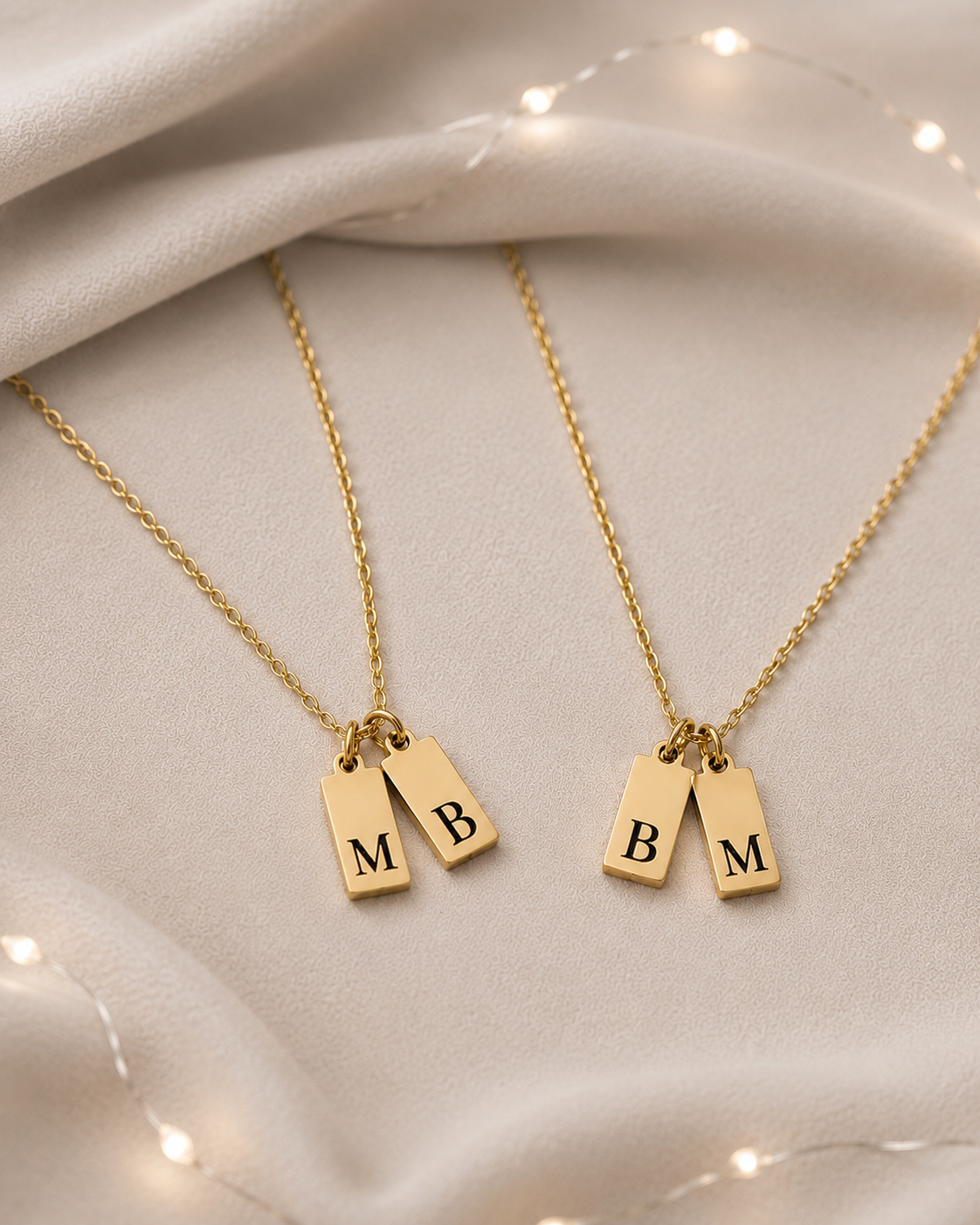 Cadenas de iniciales unisex doble grabada láser unisex