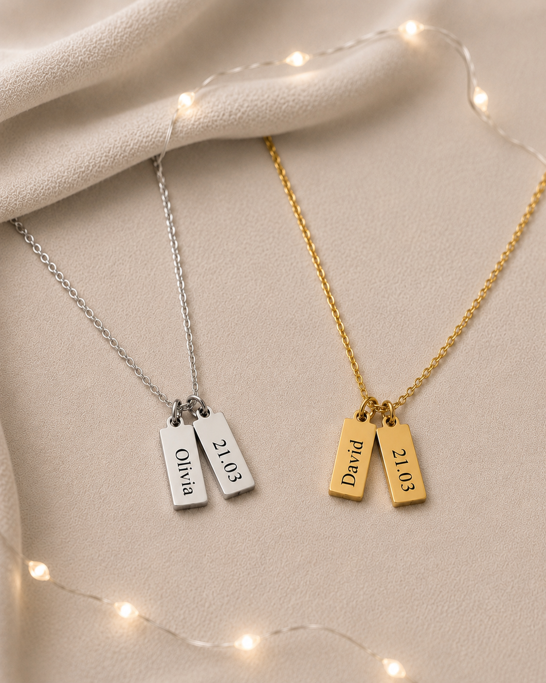 Cadenas de iniciales unisex doble grabada láser unisex