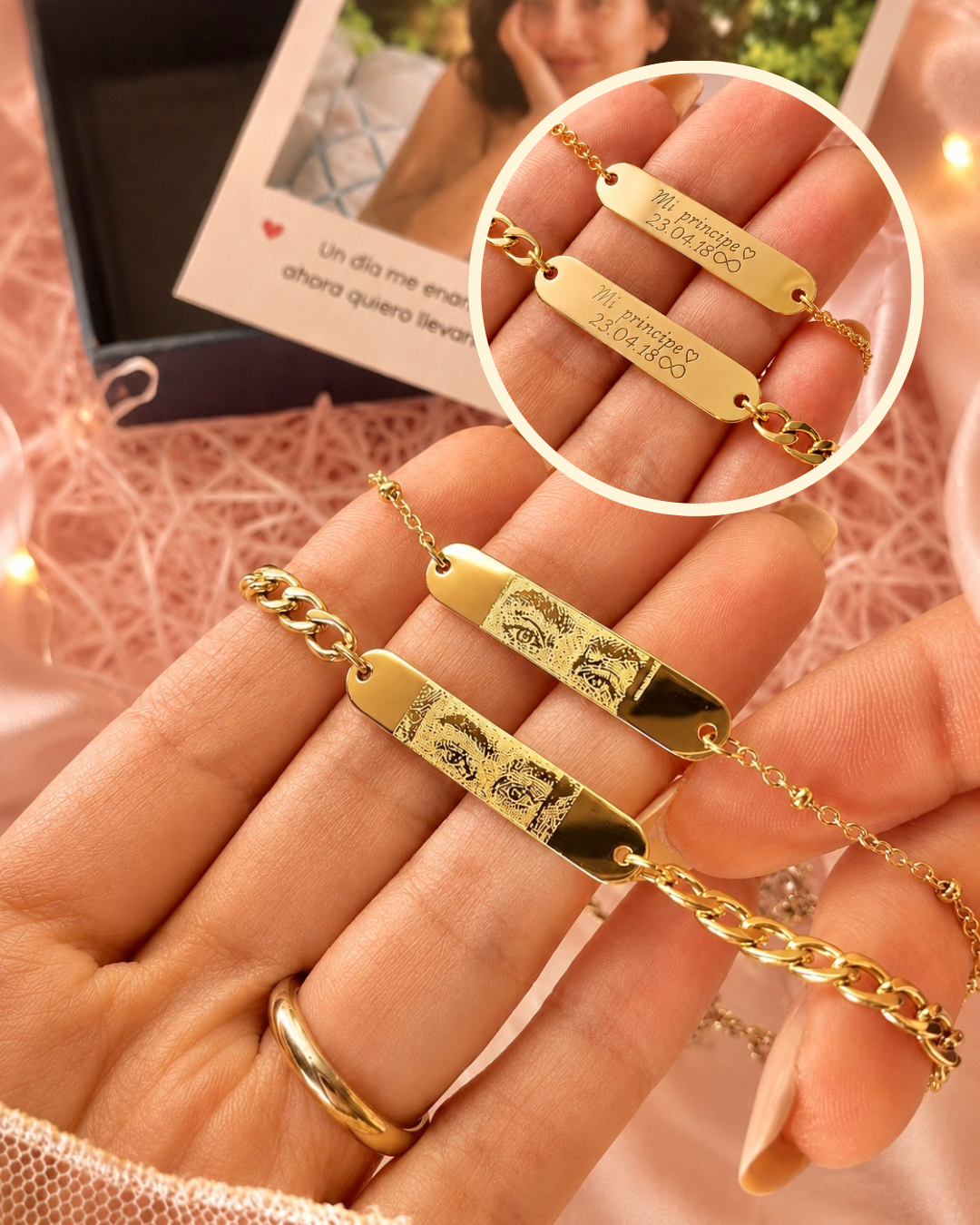 Brazalete llano fotograbados dorados
