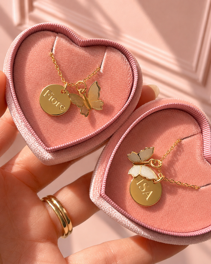 Par de Cadenas grabadas de mariposa para mejores amigas