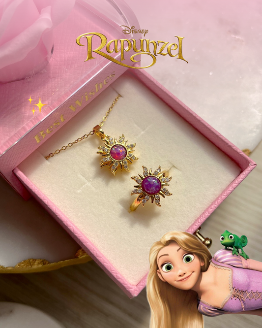 Set Disney morado cadena, anillo y cofre de Rapunzel ☀️