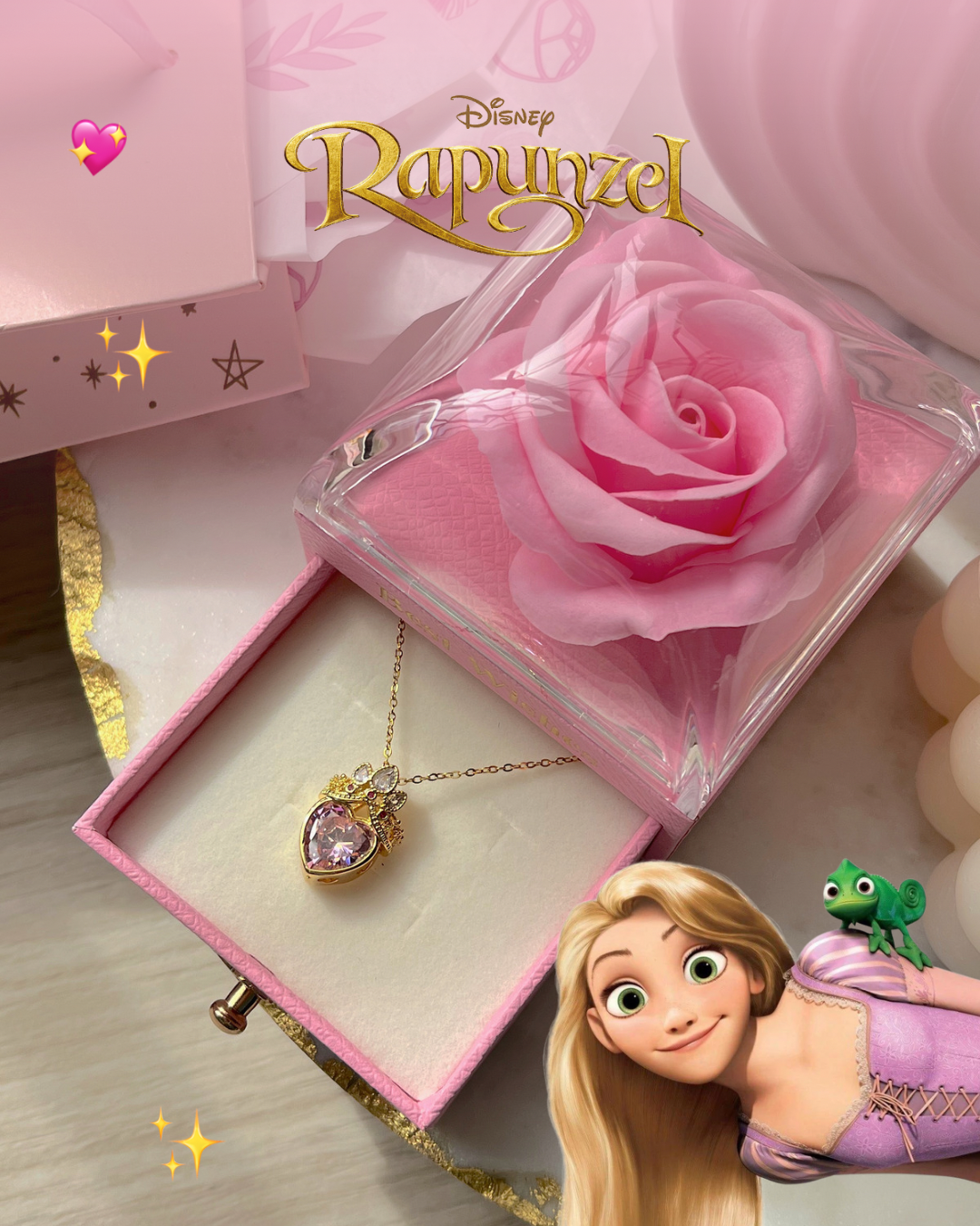 Set Disney cadena, anillo y cofre de Rapunzel ☀️