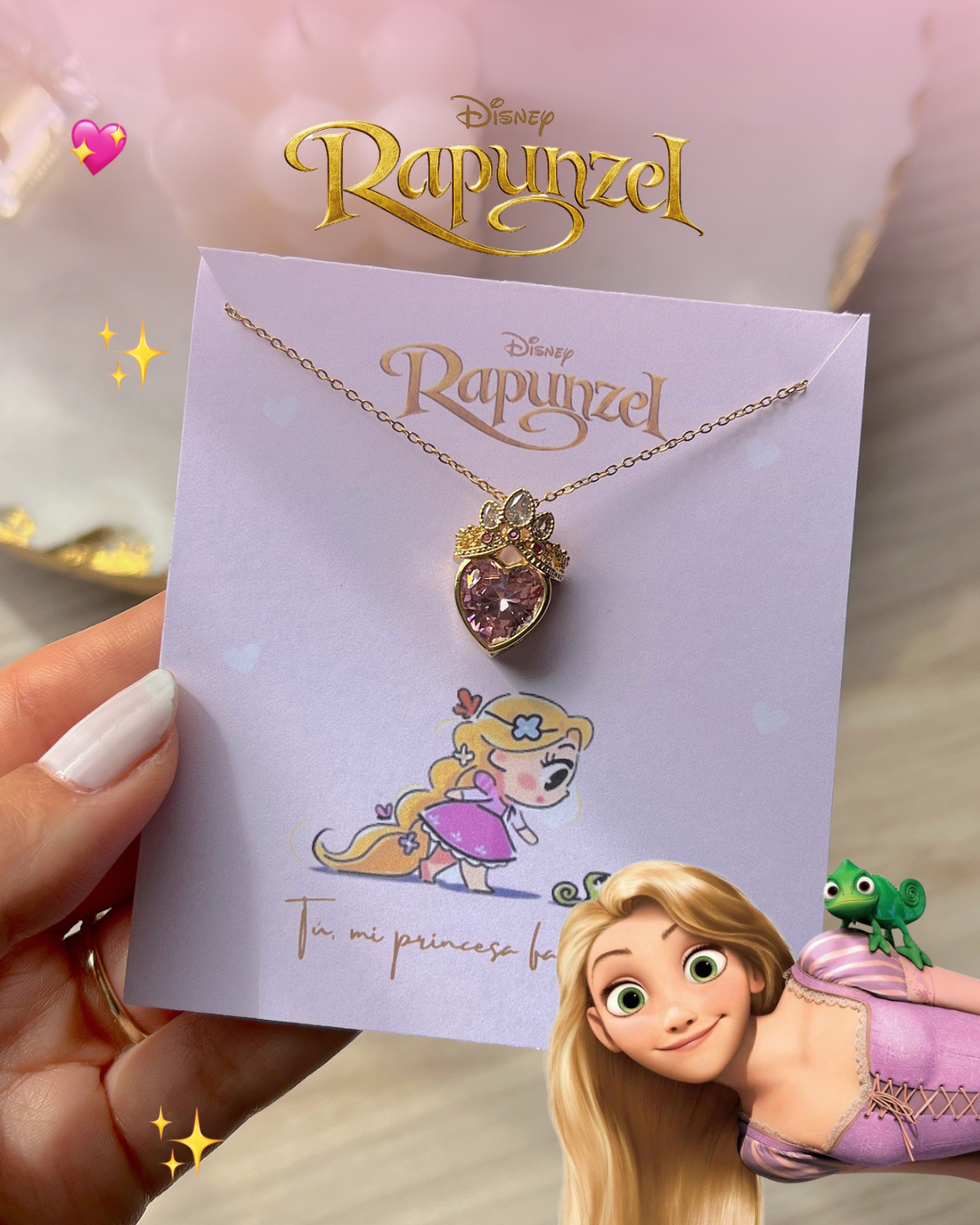 Set Disney cadena, anillo y cofre de Rapunzel ☀️