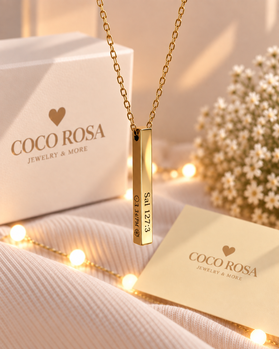 Cadena 4 lados unisex grabado láser dorada