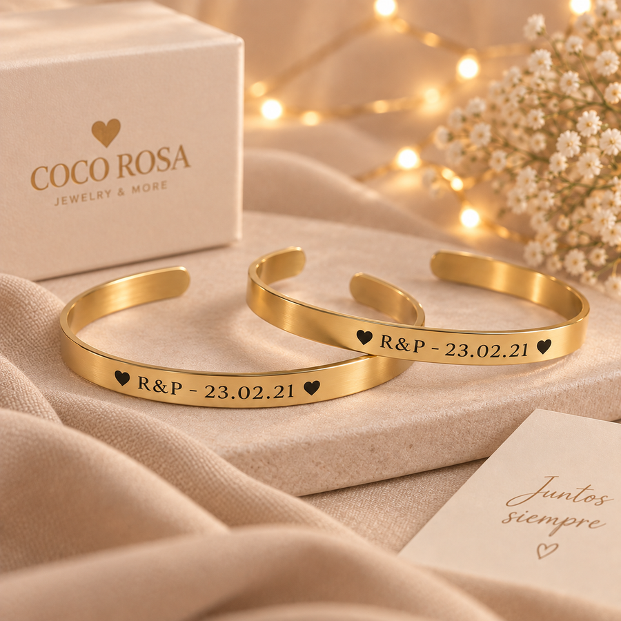Brazalete grabado láser love dorados ✨