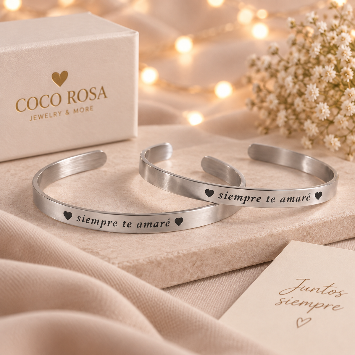 Brazalete grabado láser love plateados unisex ✨