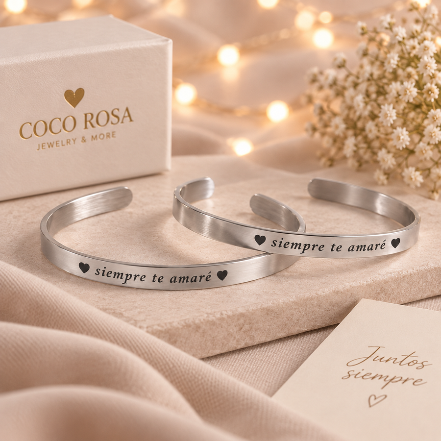Brazalete grabado láser love plateados unisex ✨