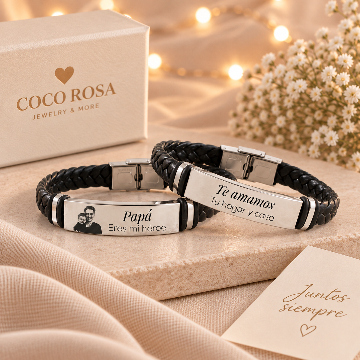 Brazalete grabado láser de cuero en plateado✨