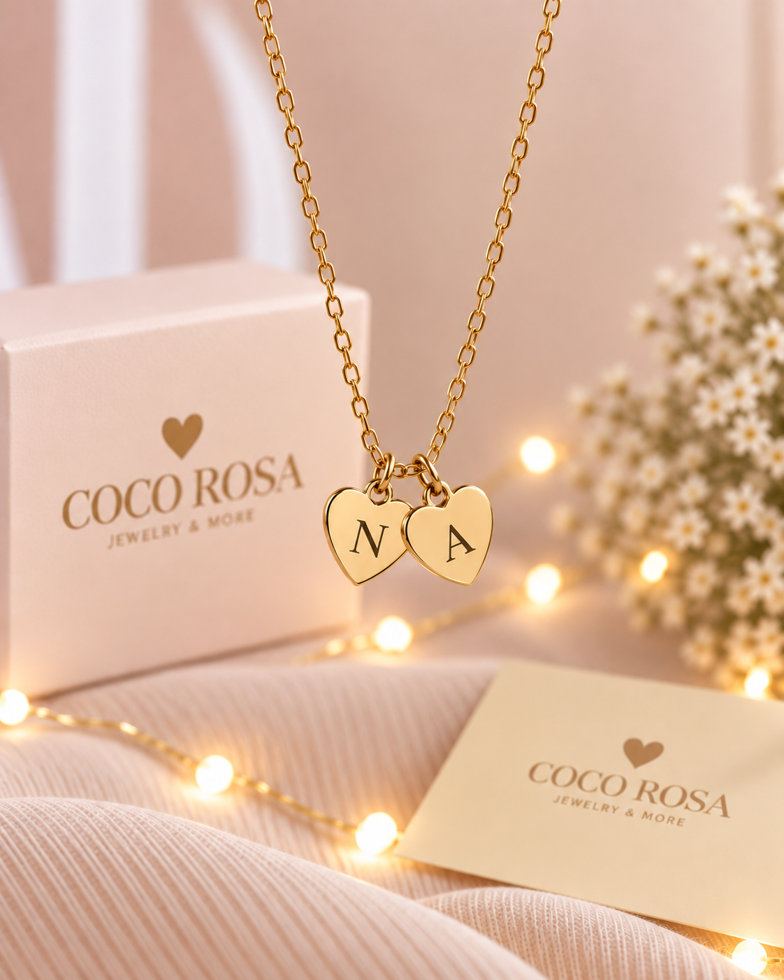 Cadenas de corazon iniciales doble dorado grabada láser unisex