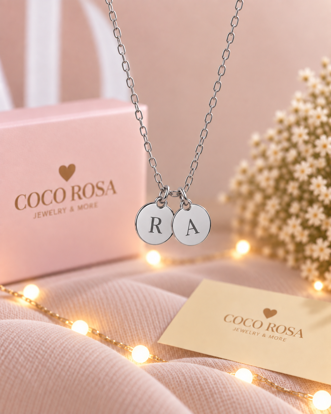 Cadenas redondas iniciales doble plateadas grabada láser unisex