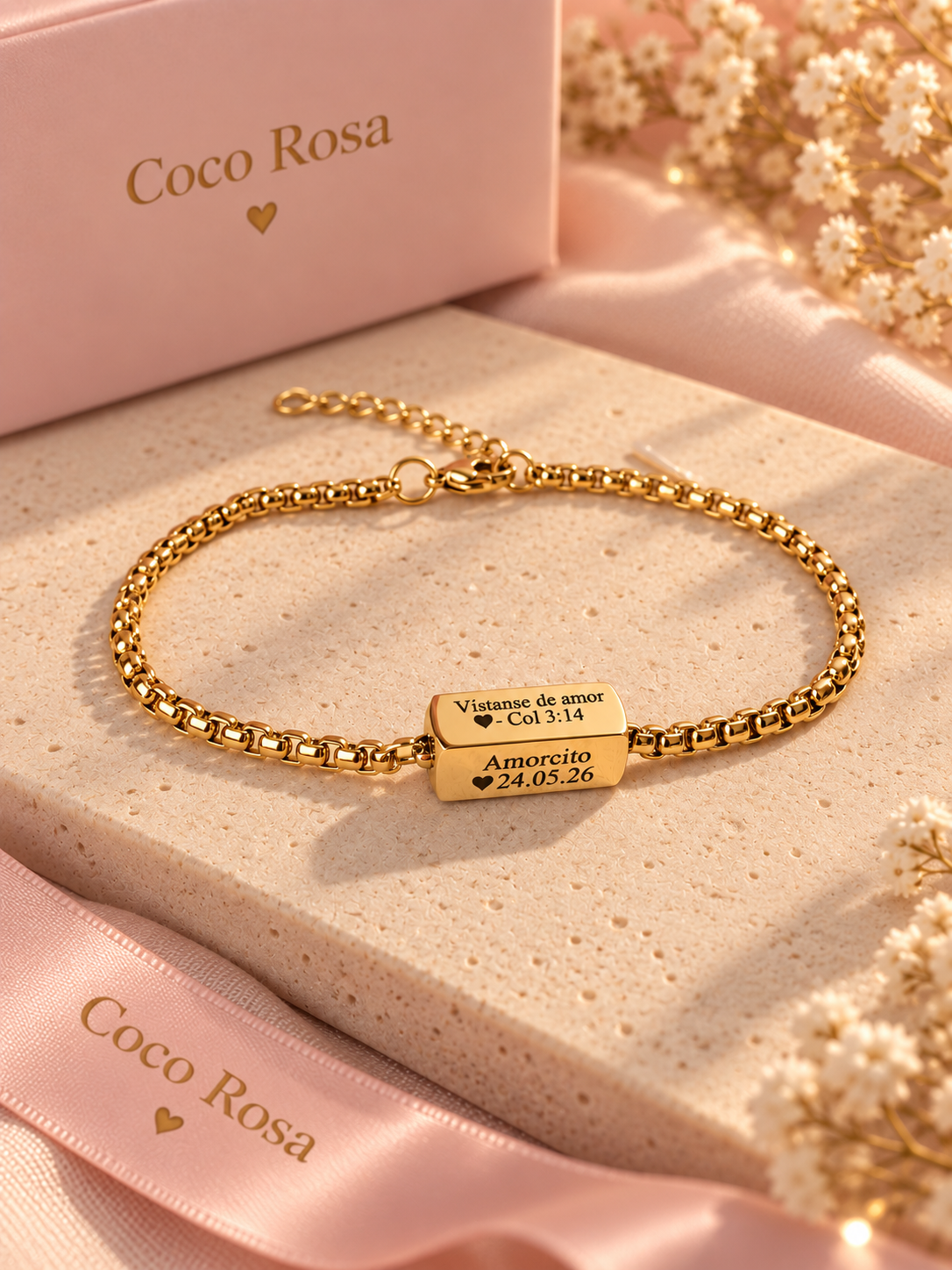 Brazalete grabado láser 4 lados de hombre dorado✨