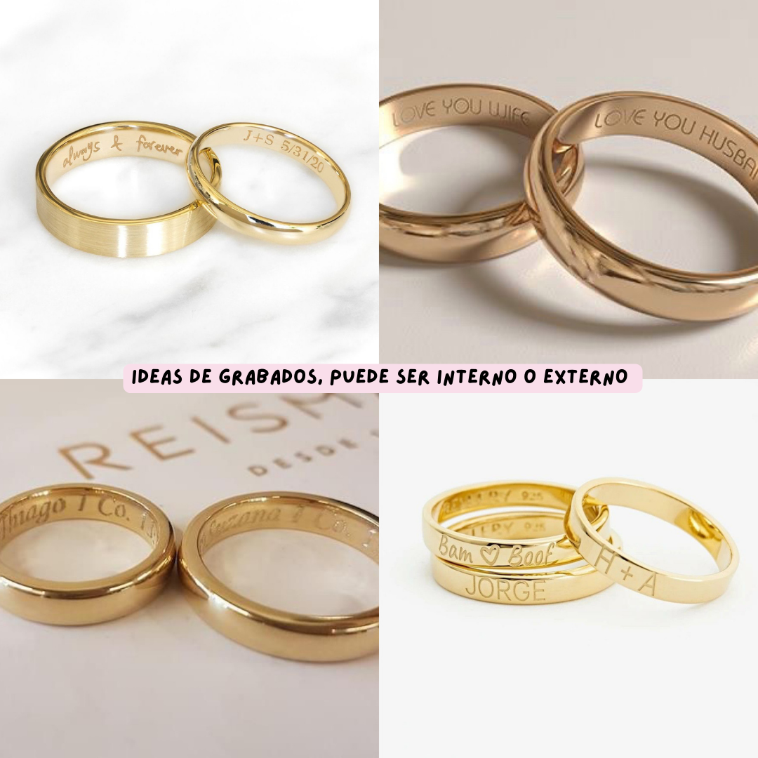 Anillo de promesa/unión unisex dorado grabado