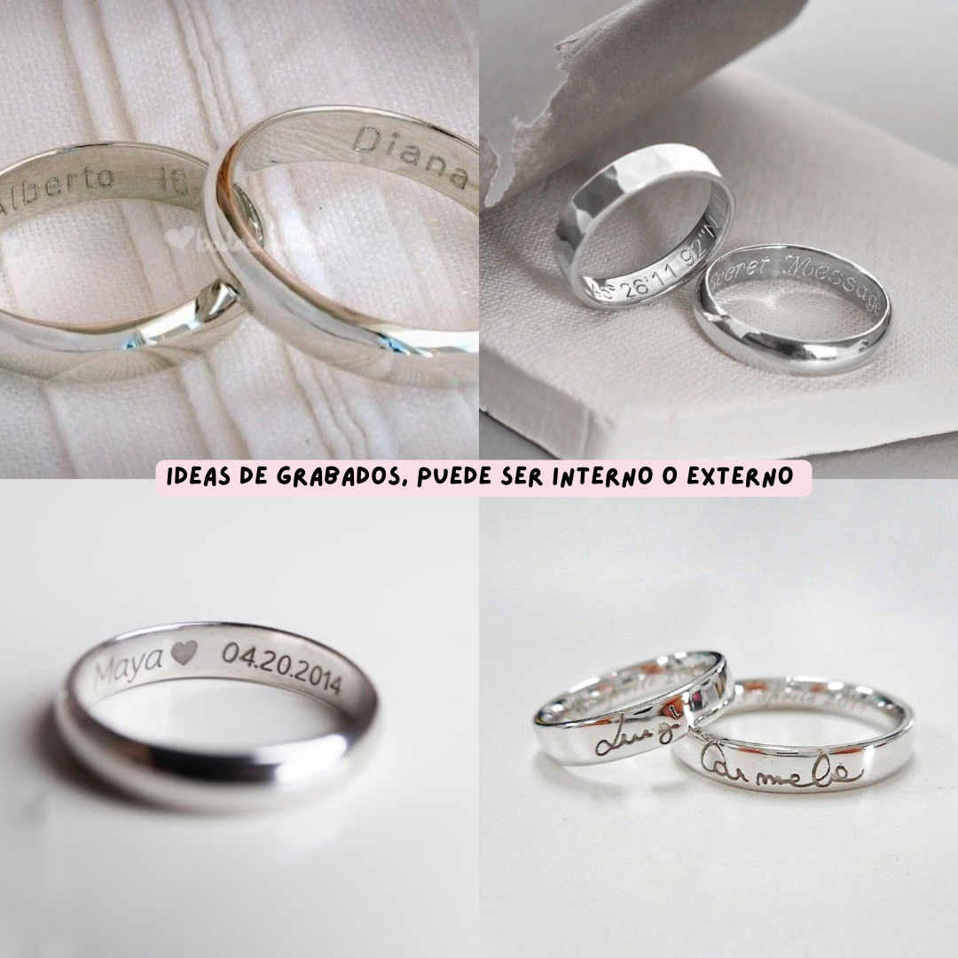 Anillo de promesa/unión unisex plateado grabado