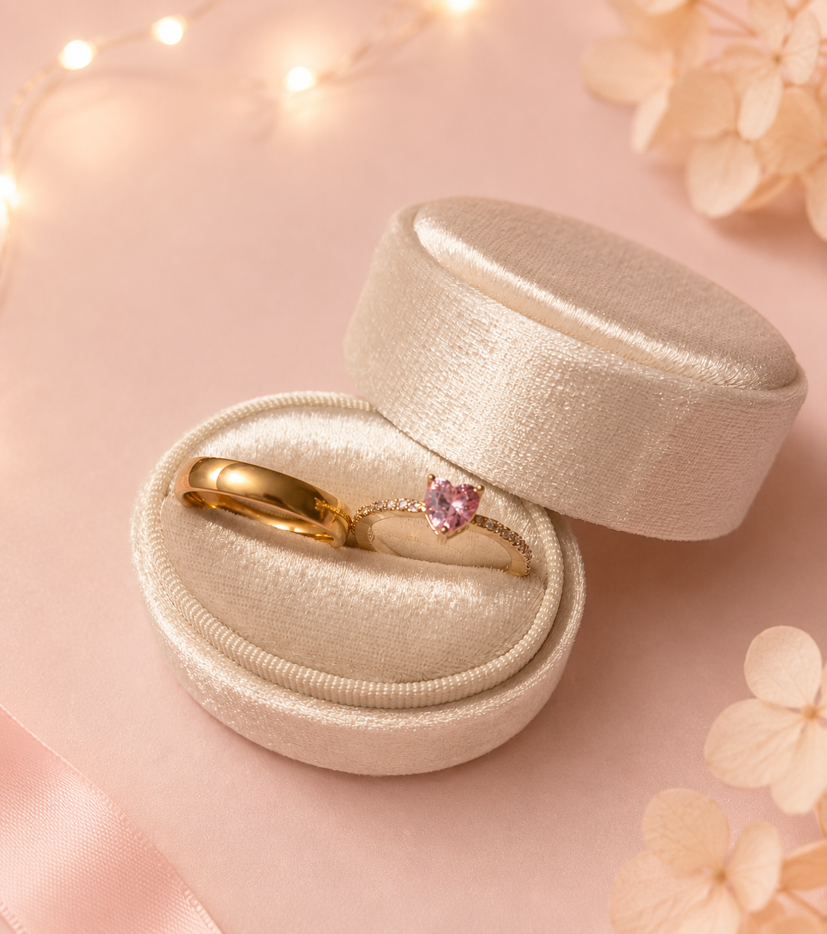 Cofre para anillo doble beige