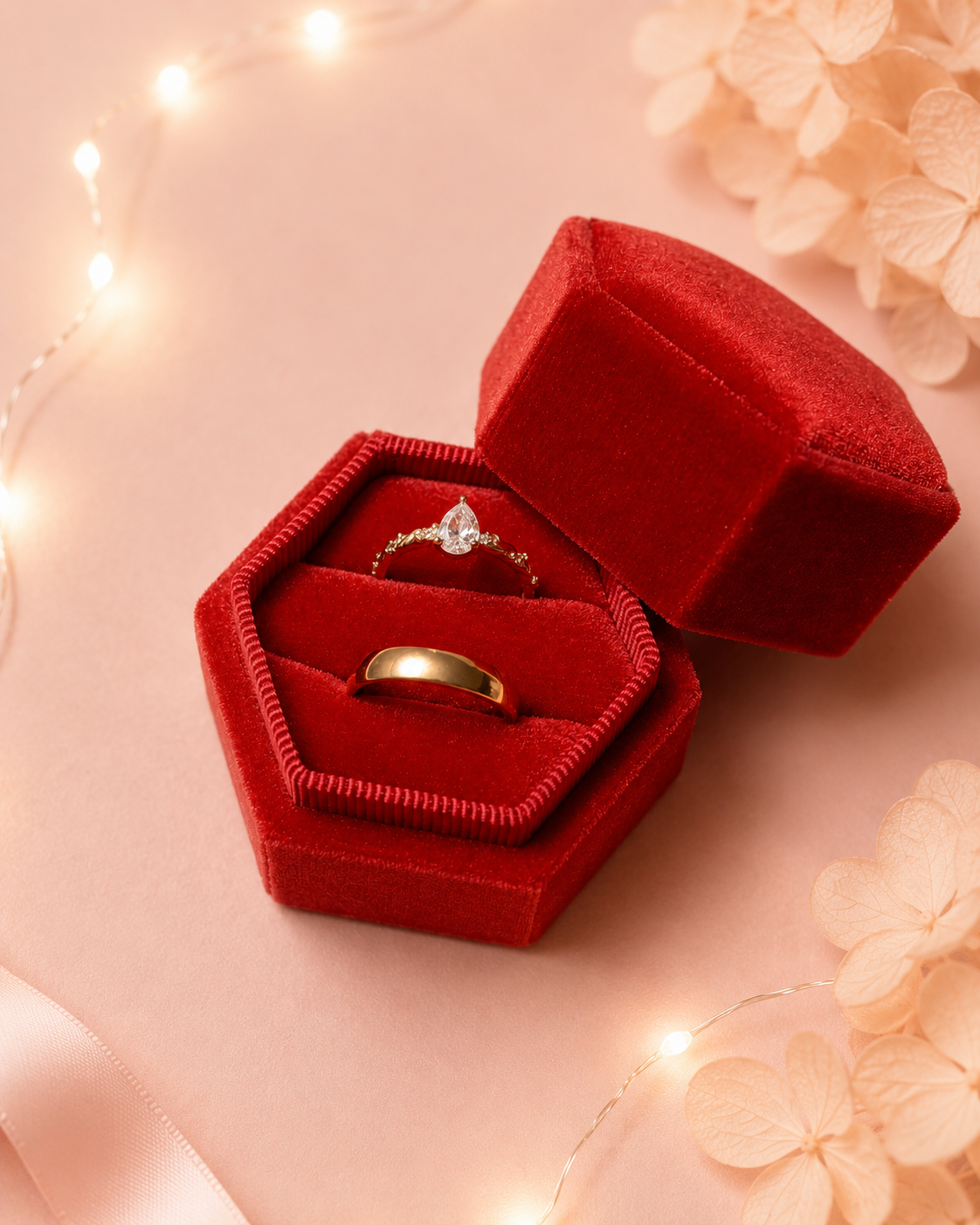 Cofre para anillo doble rojo