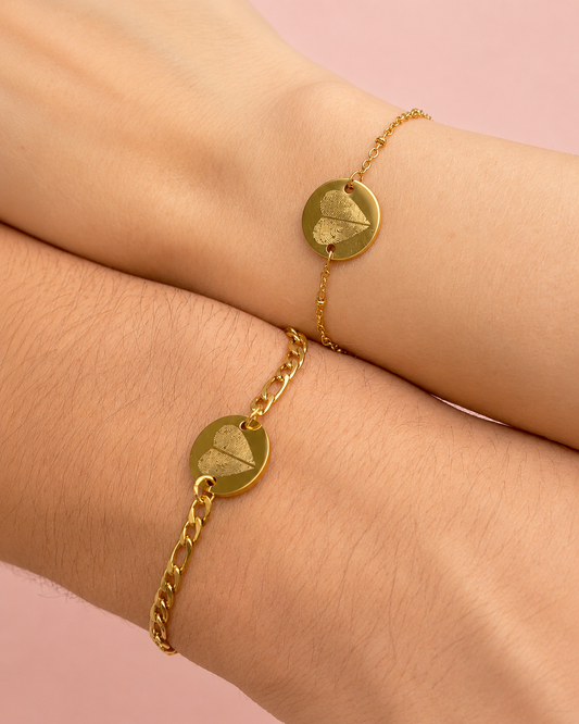 Brazalete grabado con huellas medalla 15mm unisex ✨