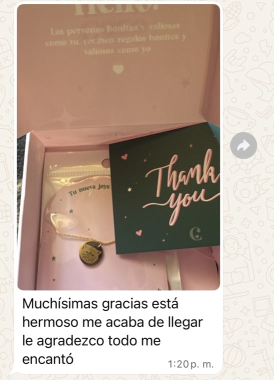 Captura de WhatsApp de una clienta: «Muchísimas gracias, está hermoso, me acaba de llegar. Me encantó.»