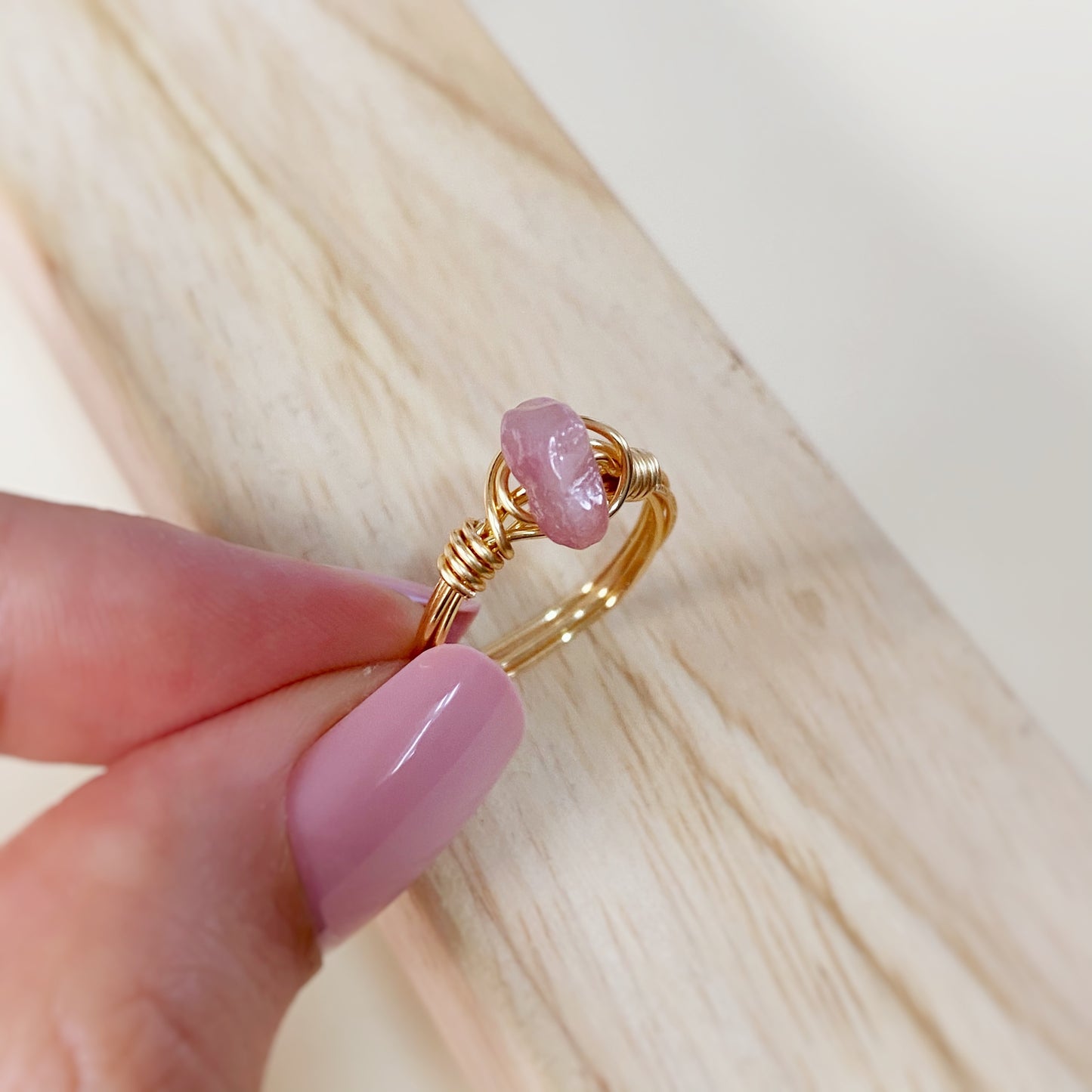 Anillo tejido Quarzo rosa