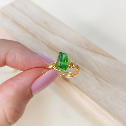 Anillo tejido de Quarzo verde