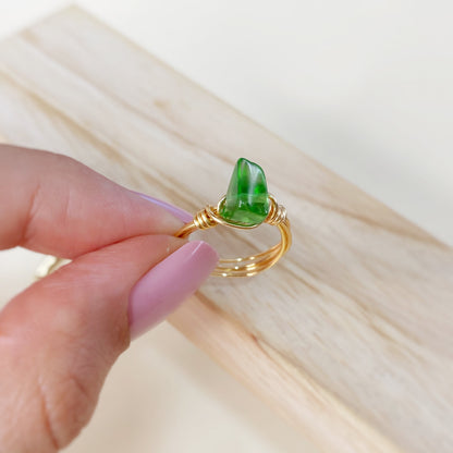 Anillo tejido de Quarzo verde