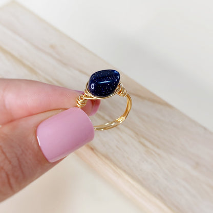 Anillo tejido Quarzo azul