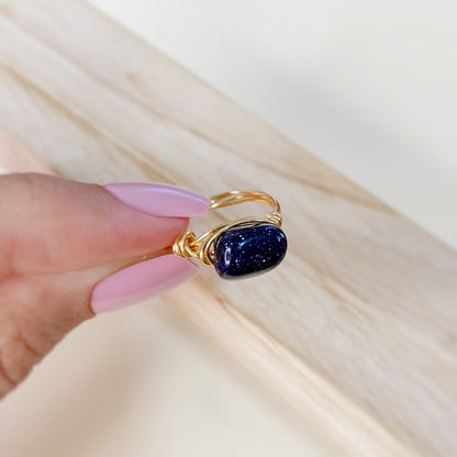 Anillo tejido Quarzo azul